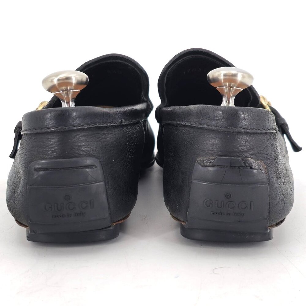 Gucci Italy Black Leather Luxury Driving Loafers Men 7.5 Dress Shoes Side Buckle - Picture 7 of 11